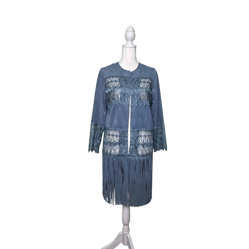 Boho Fringe Faux Suede Style Western Jacket Chico's Size 0/ Women's 4